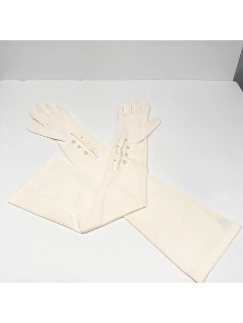 Vintage Off White Cream Button Up Formal Opera Gloves